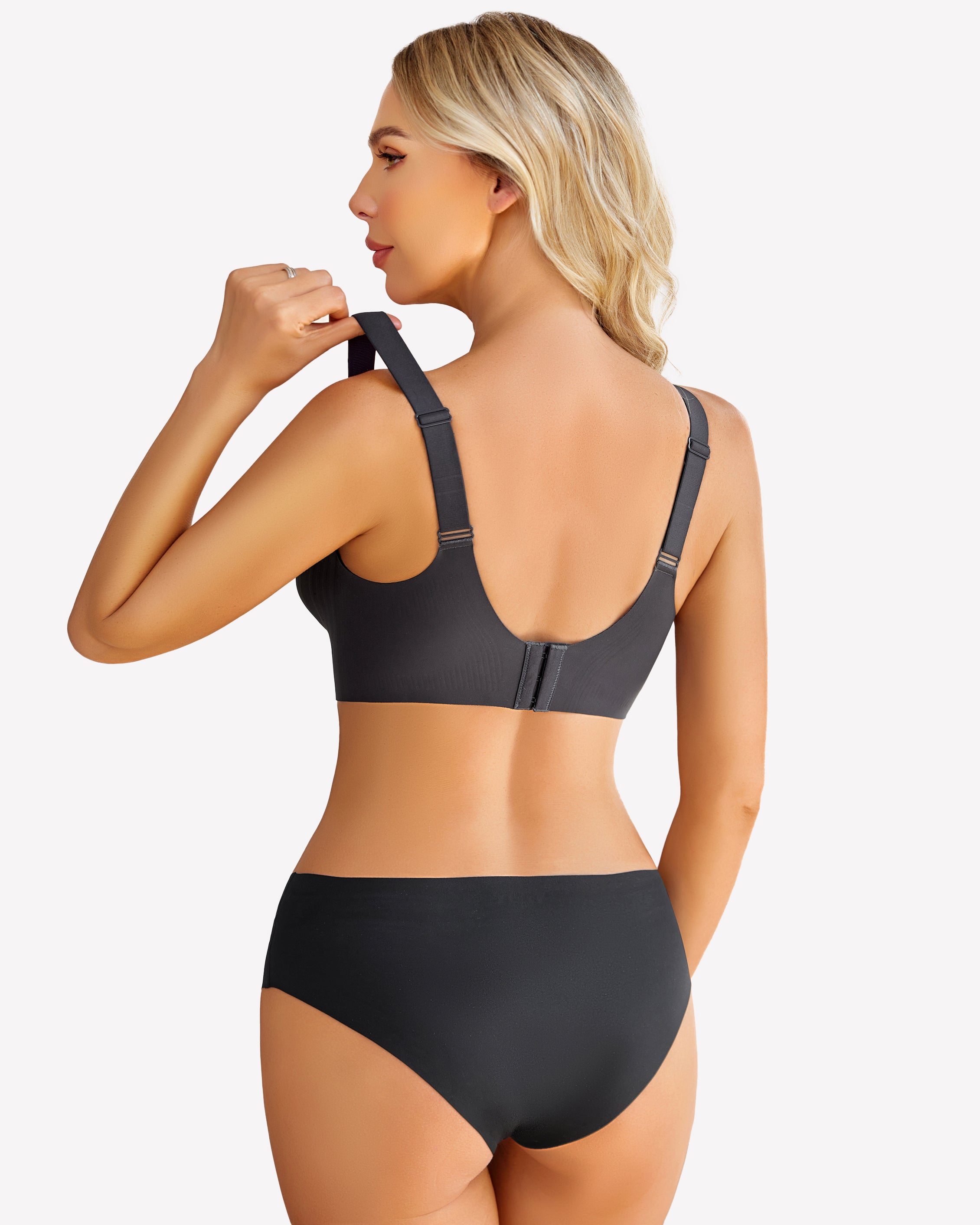 Black seamless push-up bra and underwear set, breathable mesh, perfect for everyday wear.