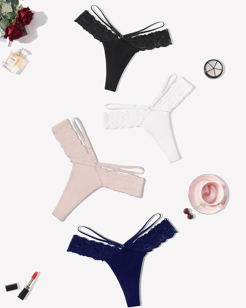 Avidlove Lace Bikini Panties in Black, White, Blush, Navy. V-shape and lace design.