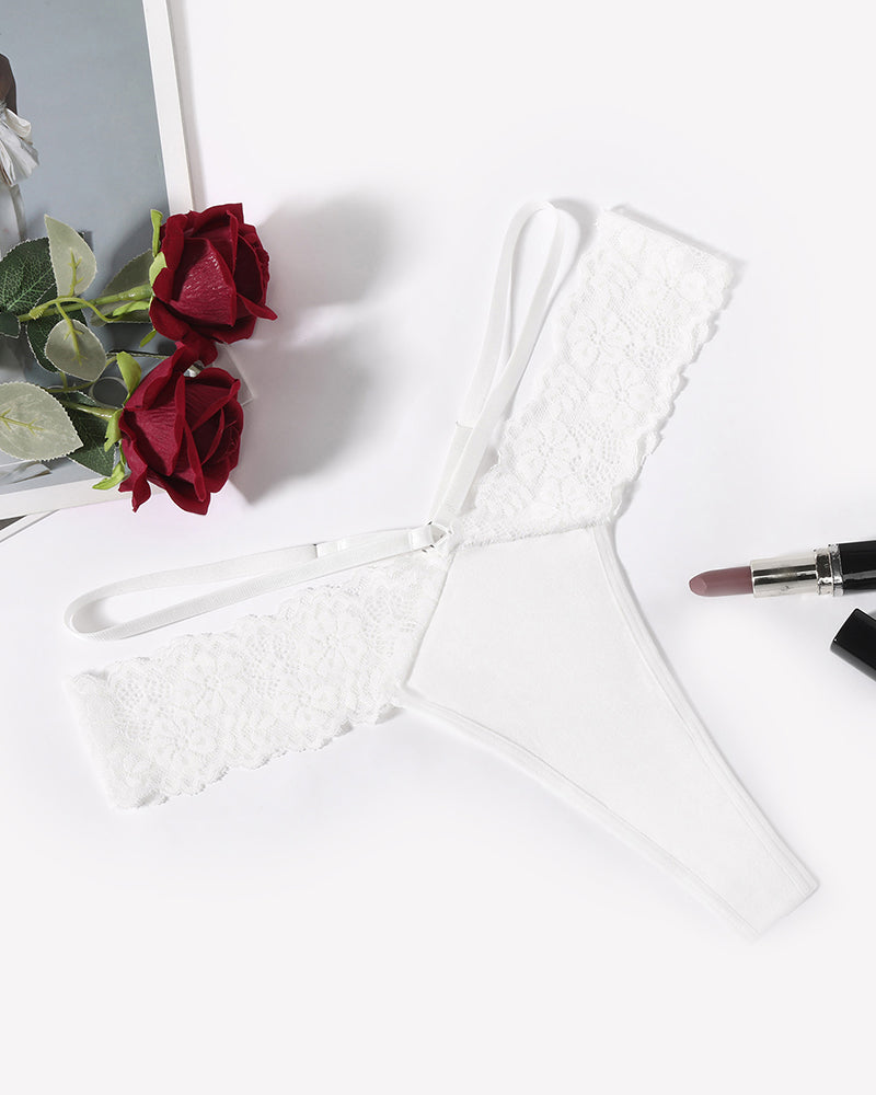 White Avidlove lace thong. V-shape waist, delicate floral lace. Sexy and comfortable panties.