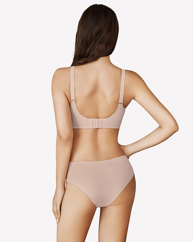 Nude seamless bra and underwear set with adjustable straps for support and comfort