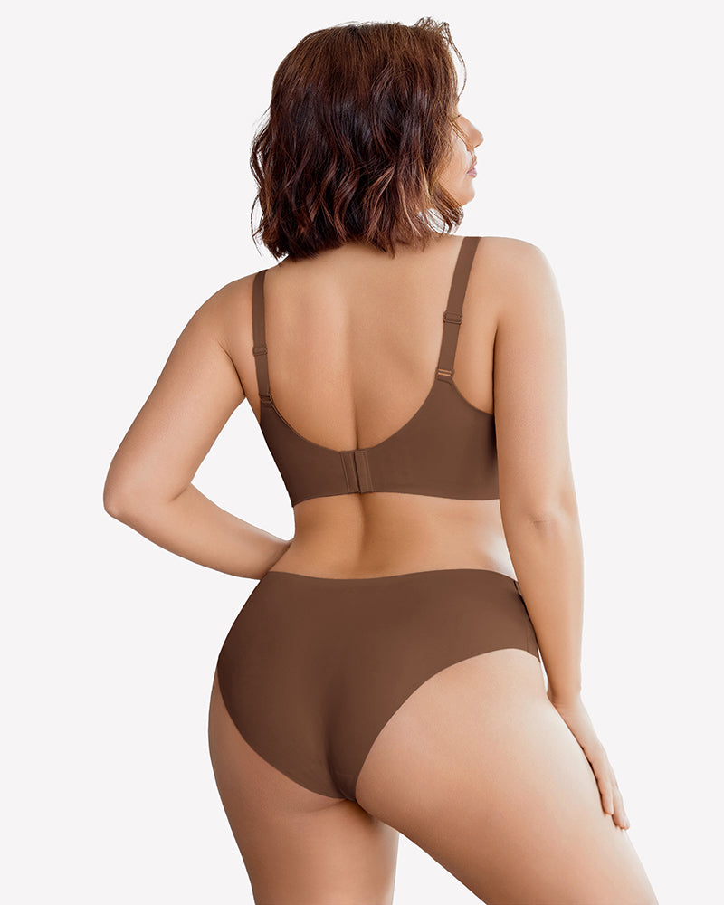 Brown seamless bra and underwear set, offering comfort and support, perfect for everyday wear.