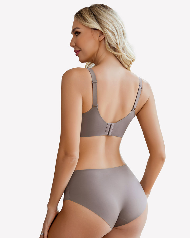 Taupe seamless bra and underwear set, offering comfort and support, perfect for everyday wear.
