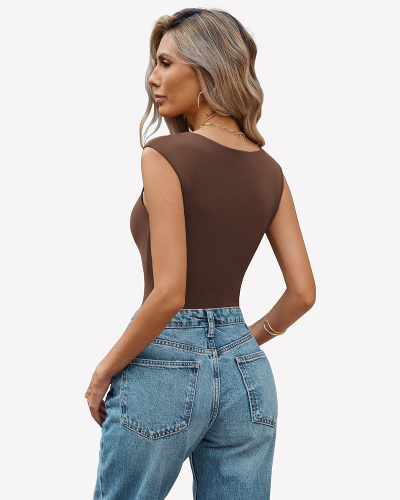 Brown seamless tank top thong bodysuit with sweetheart neckline. Trendy and sexy.