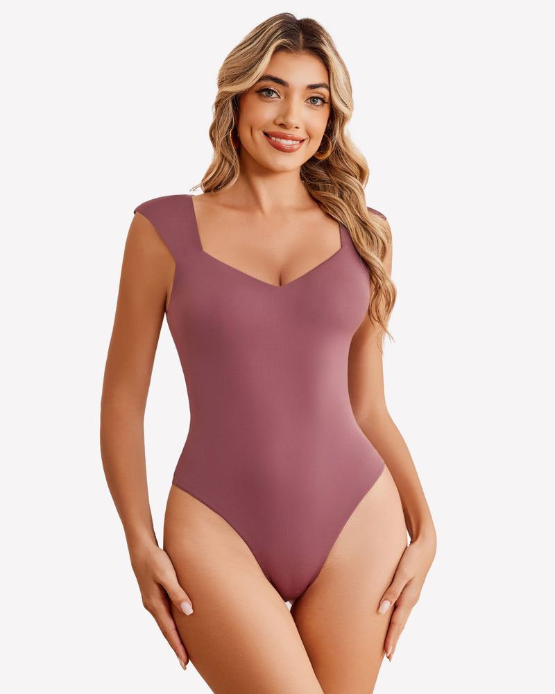 Mauve seamless tank top thong bodysuit with sweetheart neckline. Sexy and trendy.
