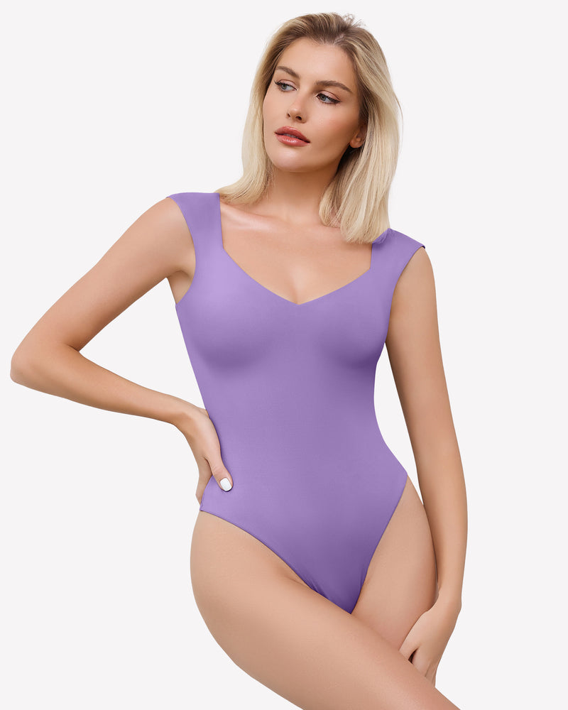 Lavender seamless tank top thong bodysuit with sweetheart neckline. Sexy and trendy lingerie.