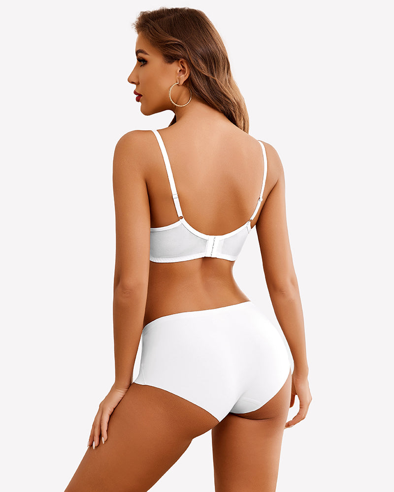White demi push-up bra and boy short lingerie set, adjustable straps, for A-C cups