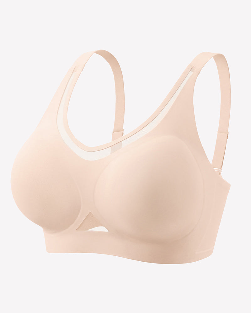 Nude padded jelly bralette with adjustable straps and low-cut back.