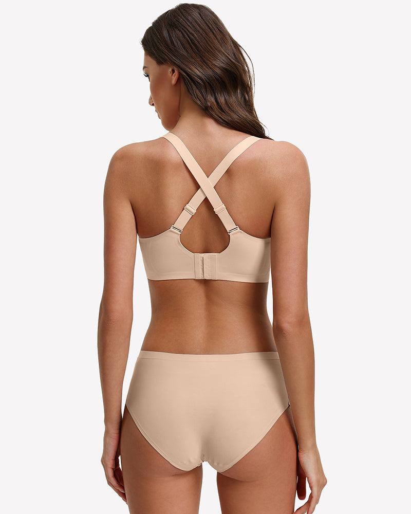 Nude padded bralette with wide crossover back straps