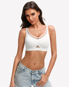 White padded jelly bralette with V-neck mesh trim and center triangle cutout.