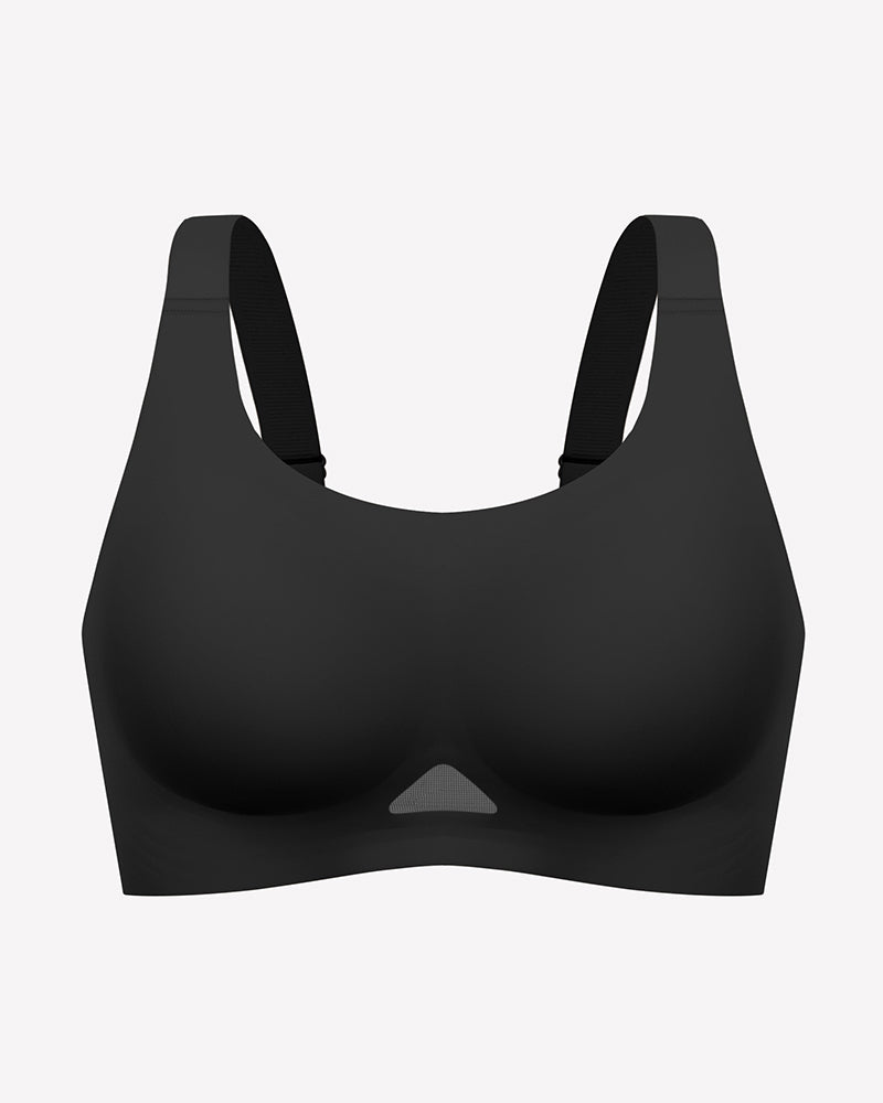 Black wireless padded bralette with U-neck and seamless molded cups