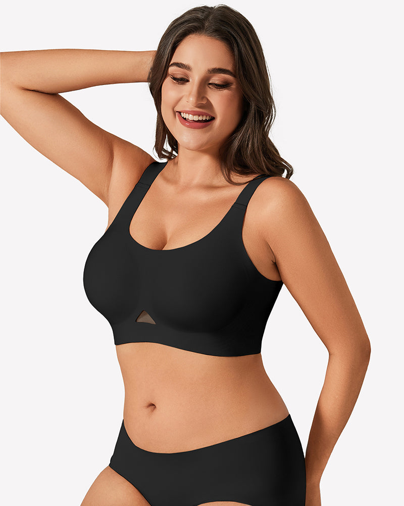 Wireless jelly bra, seamless padded U-neck bralette in black