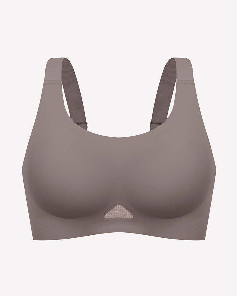 Wireless jelly bra, seamless padded U-neck bralette in taupe/gray