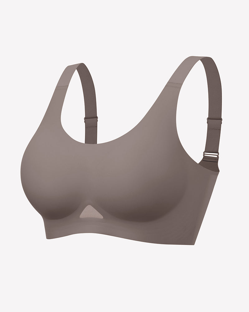 Wireless jelly bra, seamless padded U-neck bralette with adjustable straps in taupe