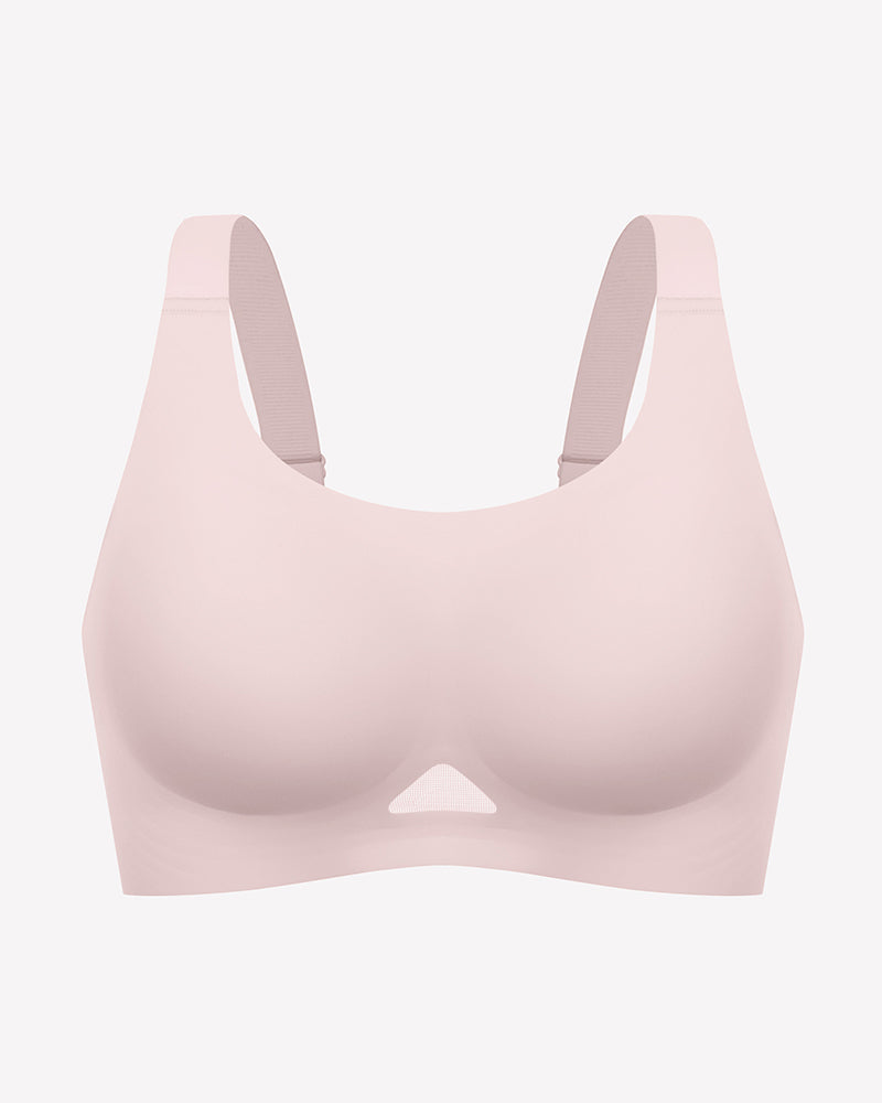 Wireless jelly bra, seamless padded U-neck bralette in light pink