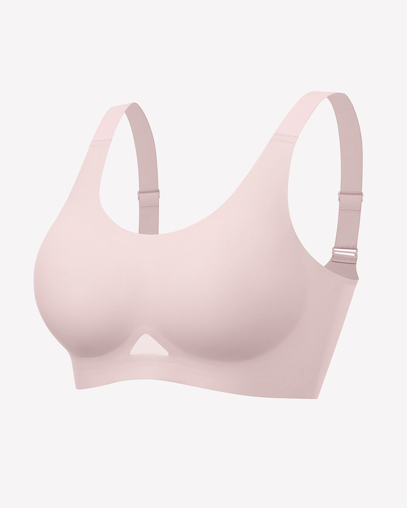 Wireless jelly bra, seamless padded U-neck bralette with adjustable straps in blush pink