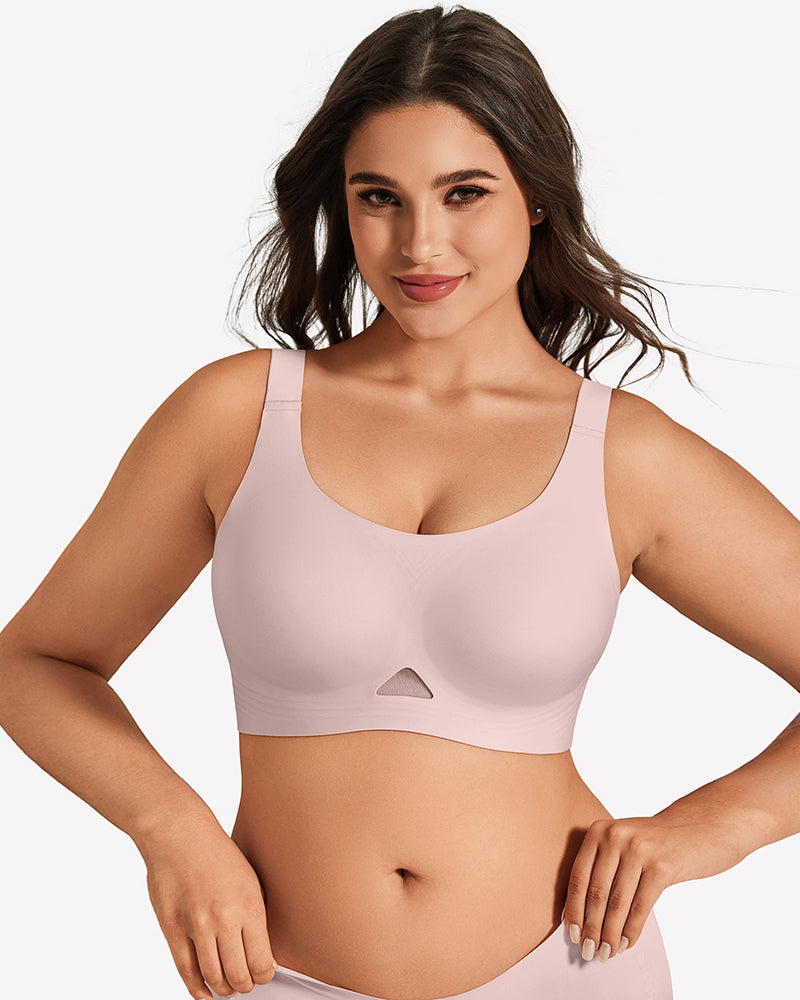 Lilac seamless padded bralette with U-neck, wireless support and wide straps