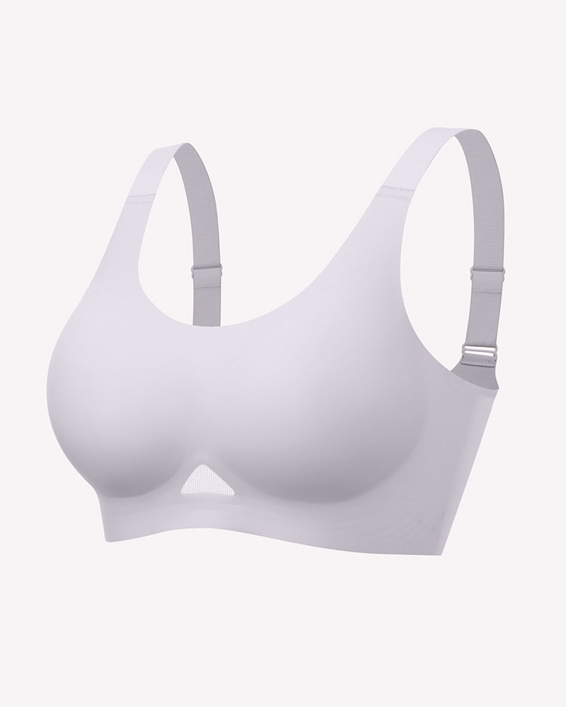 Wireless jelly bra, seamless padded U-neck bralette with adjustable straps in light gray