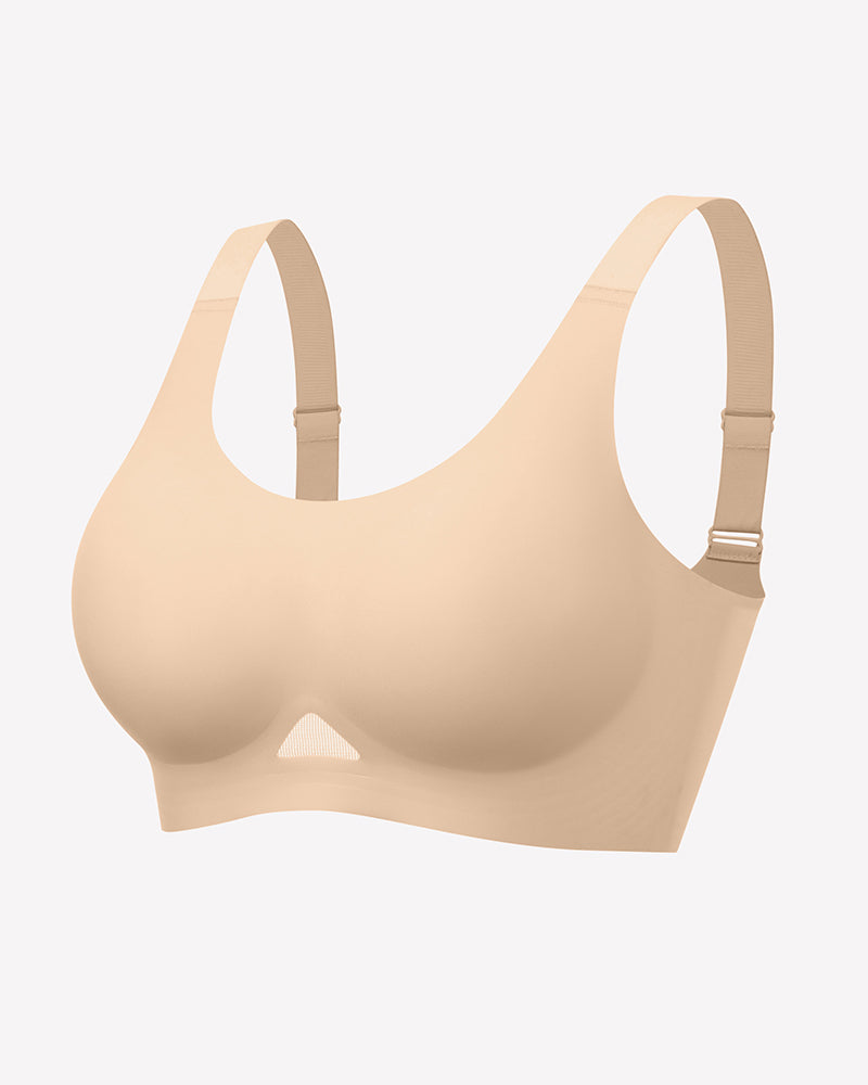 Nude seamless padded U-neck bralette, adjustable straps, wireless cups