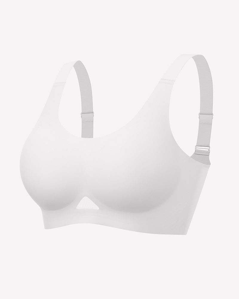 White seamless padded wireless U-neck bralette, wireless cups and adjustable straps