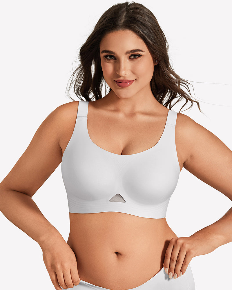 Seamless padded U-neck wireless bralette, white