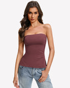 Purple bandeau tube top with double lining and side split hem