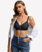 Wireless seamless bralette in black with molded cups and adjustable shoulder straps