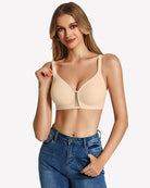 Wireless seamless bralette, light beige cups with adjustable shoulder straps and front hook