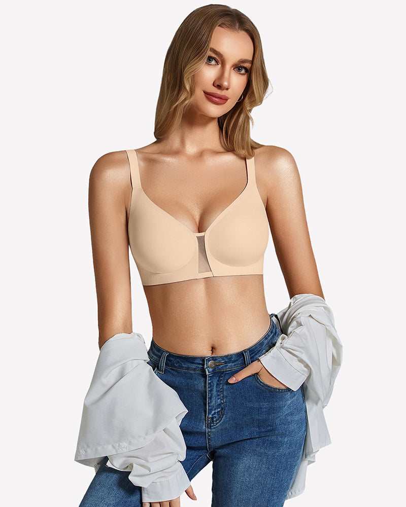 Wireless seamless bralette in nude-beige with molded cups and adjustable shoulder straps