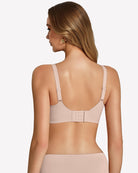 Wireless seamless bralette, nude back view with adjustable straps and hook-and-eye band
