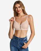 Wireless seamless bralette, light pink molded cups with wide straps and underband seam