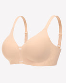 Wireless seamless bralette, nude molded cups with front center seam and adjustable straps