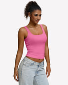 Square-neck tank top, slim fit, sleeveless pink with wide straps
