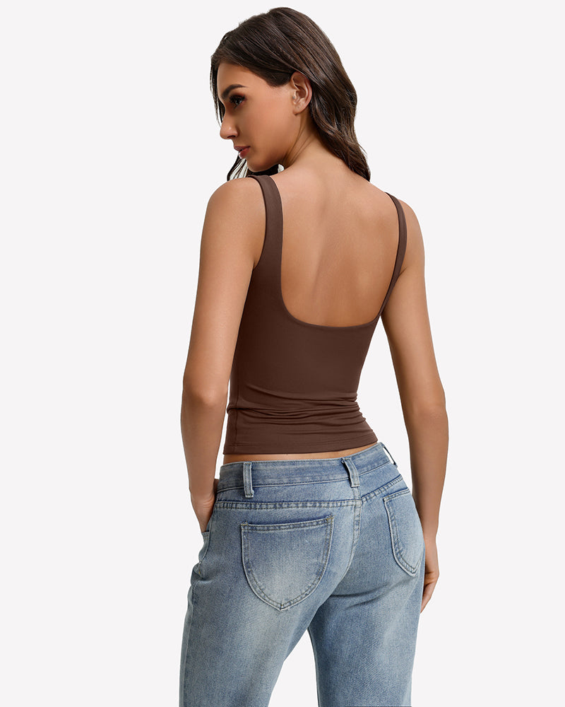 Backless square-neck tank top, slim fit, sleeveless with open back