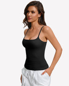 Black padded cami tank with built-in bra, scoop neckline, thin straps