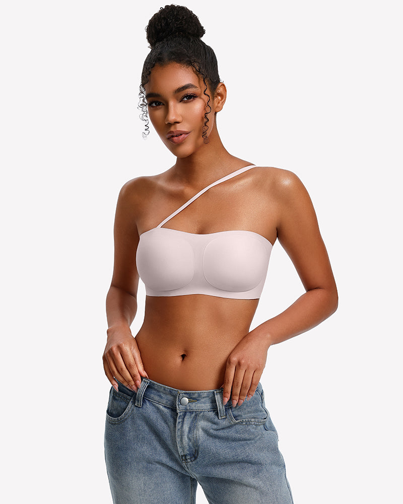 Strapless wireless bra in white with smooth molded cups