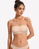 Strapless wireless jelly bra in nude-beige with smooth molded cups and no straps