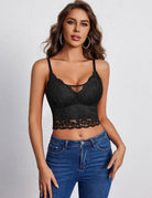 Black floral lace V-neck bralette camisole top with lace mid-band