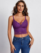 Purple floral lace V-neck bralette camisole top with scalloped lace hem