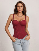 Red underwire sweetheart corset top with adjustable straps and boned corset fit