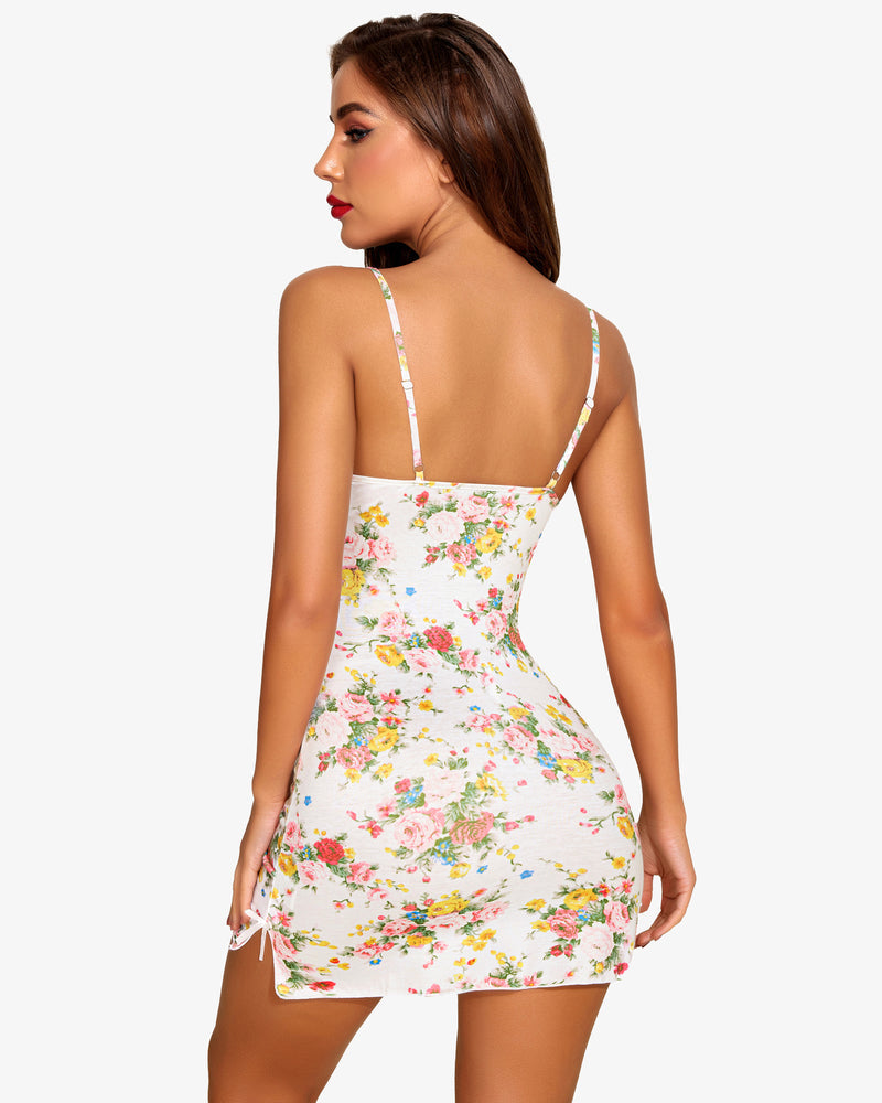 Floral print chemise with adjustable straps; elegant and sexy design. Avidlove lingerie.