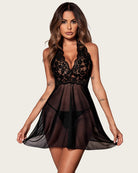 avidlove women lingerie halter chemise lace babydoll mesh nightwear v neck teddy