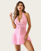 avidlove halter lace floral print babydoll mesh nightgown