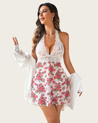 avidlove halter lace print babydoll mesh v neck wedding nightwear