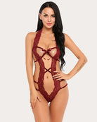 avidlove women deep v halter lingerie teddy one piece bodysuit lace babydoll