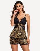 avidlove women leopard print sleepwear satin pajamas set lace camisole shorts nightwear