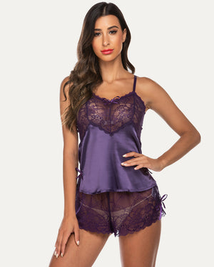 Lace Cami and Shorts Two Piece Satin Lingerie – Avidlove