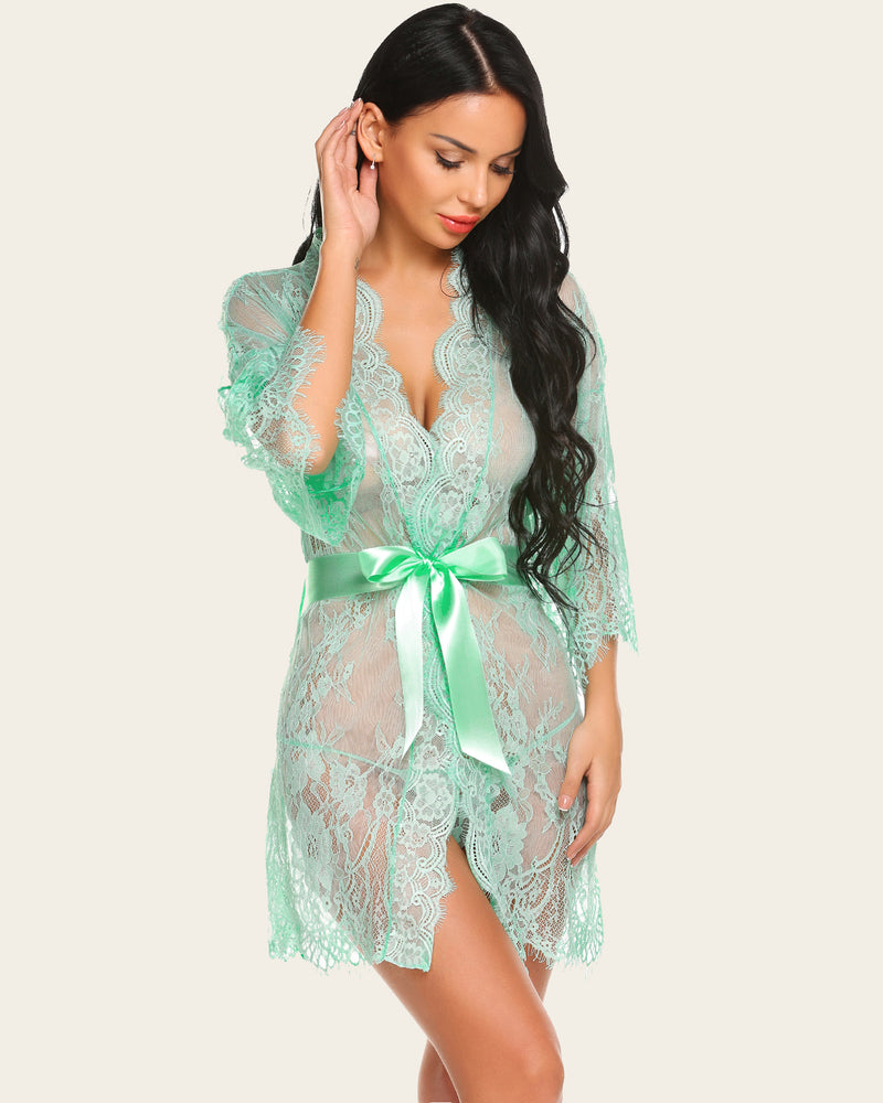 avidlove womens lace kimono robe babydoll lingerie mesh nightgown s 5xl