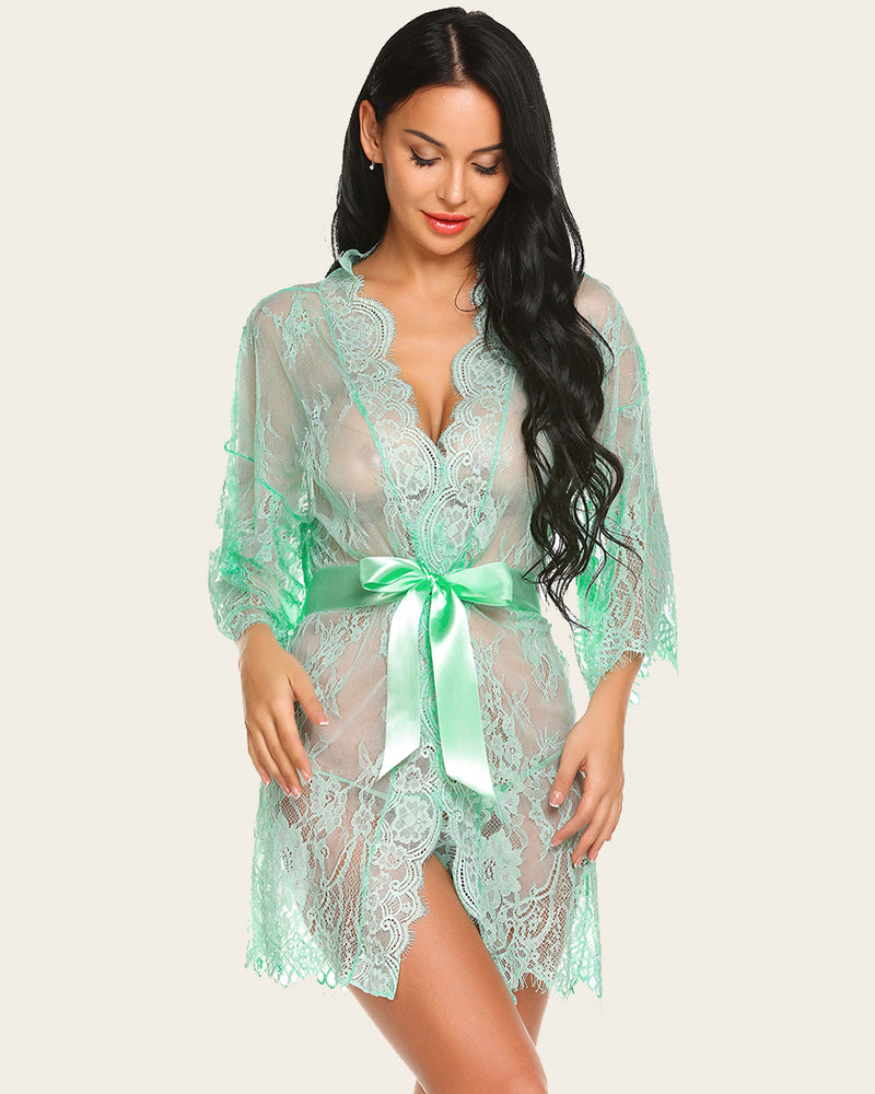 avidlove womens lace kimono robe babydoll lingerie mesh nightgown s 5xl