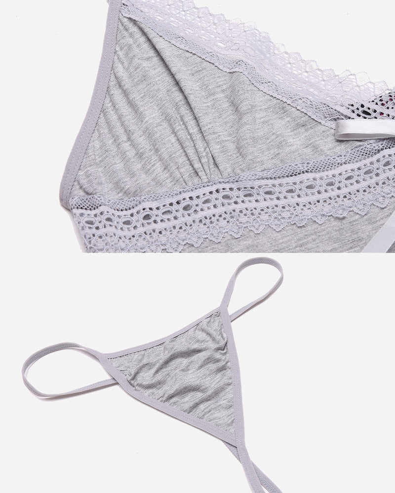 Avidlove gray chemise nightgown set: lace trim, bow detail, mini slit; sexy lingerie
