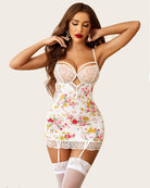 lace leopard print full slips dress with garter belt